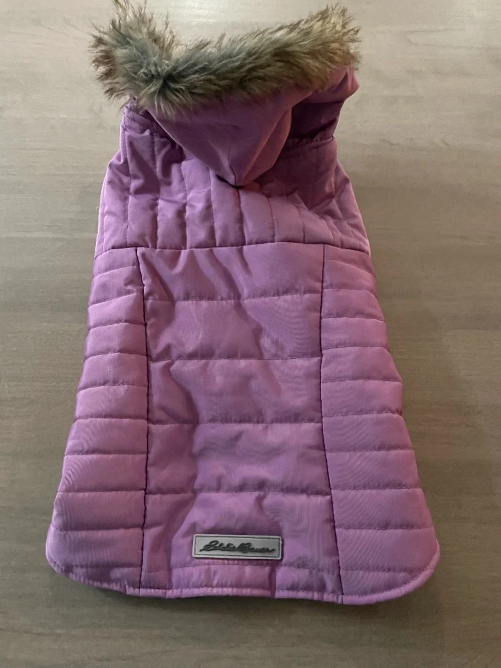 Eddie Bauer Pet Quilted Winter Dog Jacket w/Faux Fur Hood - Purple - Size Medium